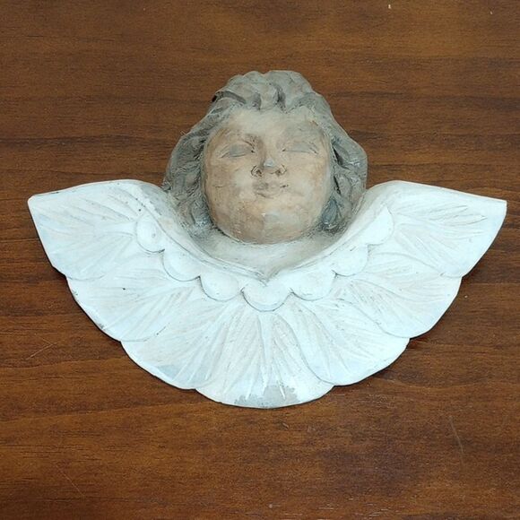 Vintage Hand Carved Wooden Putti Cherub Angel Wall Art ~ 10" x 7" - Picture 1 of 4